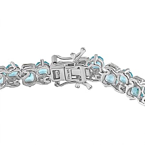 D'Joy Premium Betroka Blue Apatite and Moissanite 13.40 ctw Art Deco Bracelet in Rhodium Over Sterling Silver (6.50 In)