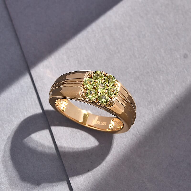 Arizona Peridot 0.90 ctw Mens Ring in ION Plated YG Stainless Steel (Size 10.0)