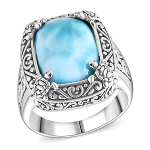 Bali Legacy Larimar 12.60 ctw Turtle Ring in Sterling Silver (Size 9.0)