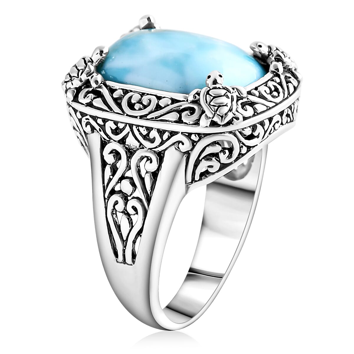 Bali Legacy Larimar 12.60 ctw Turtle Ring in Sterling Silver (Size 9.0) image number 3