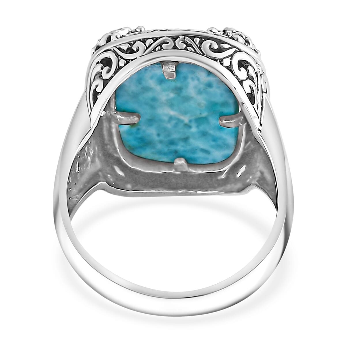 Bali Legacy Larimar 12.60 ctw Turtle Ring in Sterling Silver (Size 9.0) image number 4