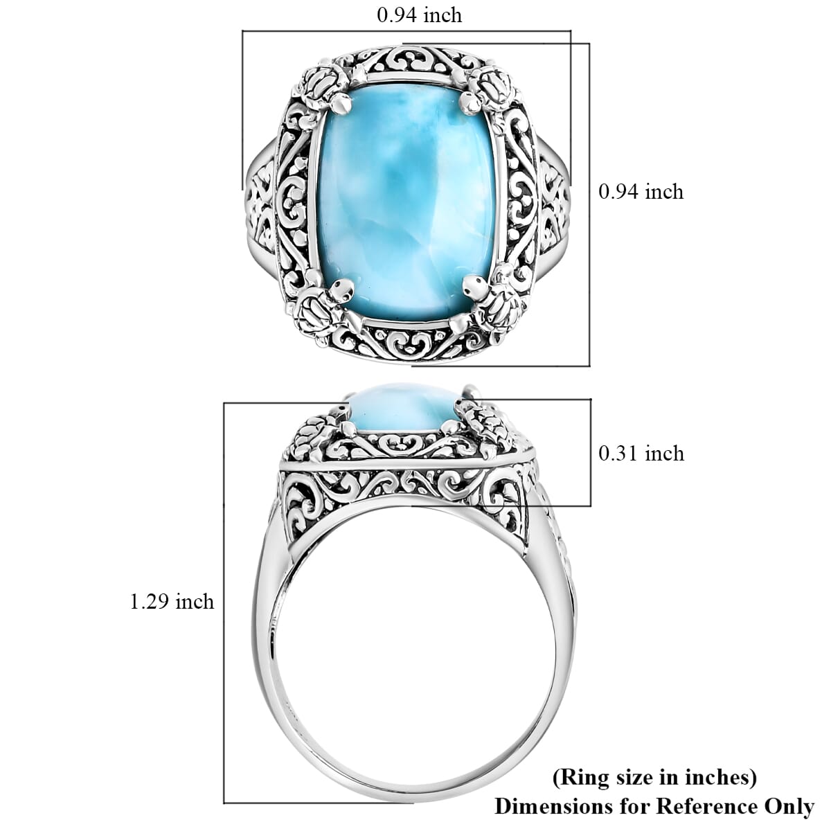 Bali Legacy Larimar 12.60 ctw Turtle Ring in Sterling Silver (Size 9.0) image number 5