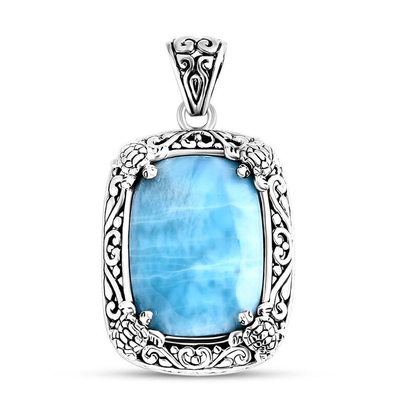 Bali Legacy Larimar 25.50 ctw Turtle Pendant without Chain in Sterling Silver
