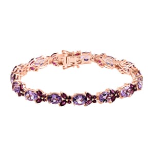 AAA Rose De France Amethyst and Orissa Rhodolite Garnet 21.65 ctw Butterfly Bracelet in 18K Vermeil Rose Gold Over Sterling Silver (7.25 In)