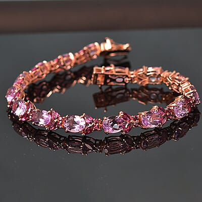 D'Joy AAA Rose De France Amethyst and Orissa Rhodolite Garnet 21.65 ctw Butterfly Bracelet in 18K Vermeil Rose Gold Over Sterling Silver (7.25 In)