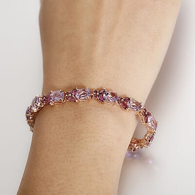 D'Joy AAA Rose De France Amethyst and Orissa Rhodolite Garnet 21.65 ctw Butterfly Bracelet in 18K Vermeil Rose Gold Over Sterling Silver (7.25 In)