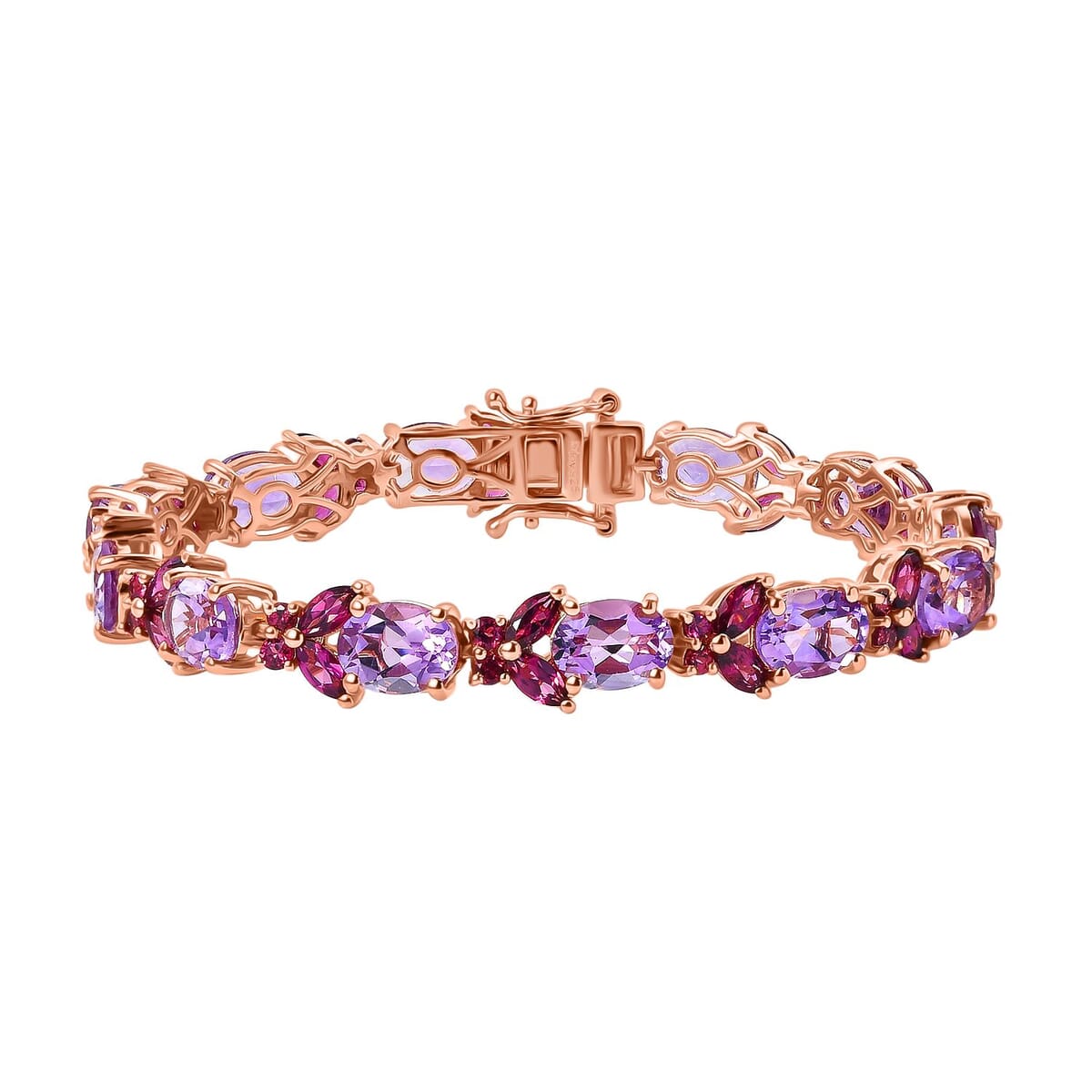AAA Rose De France Amethyst and Orissa Rhodolite Garnet 19.50 ctw Butterfly Bracelet in 18K Vermeil Rose Gold Over Sterling Silver (6.50 In) image number 0