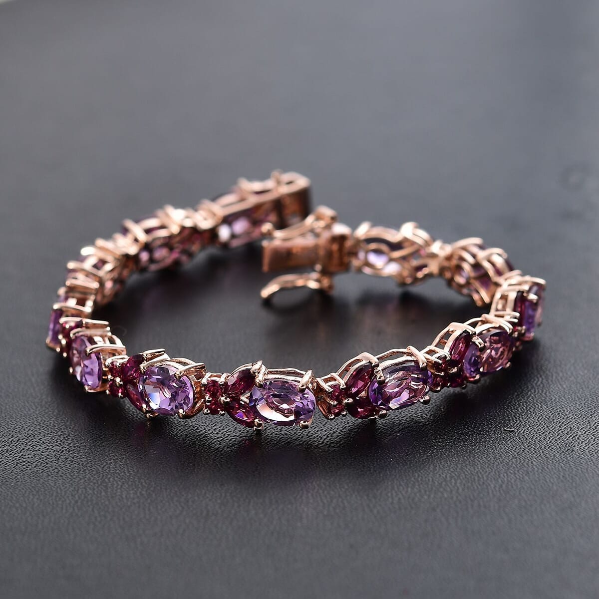 AAA Rose De France Amethyst and Orissa Rhodolite Garnet 19.50 ctw Butterfly Bracelet in 18K Vermeil Rose Gold Over Sterling Silver (6.50 In) image number 1
