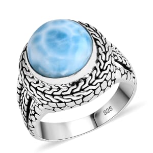 Bali Legacy Larimar 7.70 ctw Pebble with Tulang Naga Ring in Sterling Silver (Size 10.0)