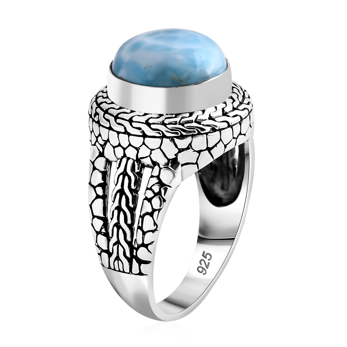 Bali Legacy Larimar 7.70 ctw Pebble with Tulang Naga Ring in Sterling Silver (Size 8.0) image number 3