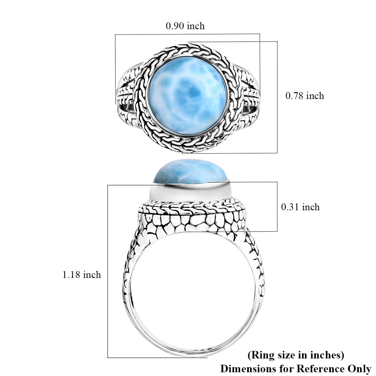 Bali Legacy Larimar 7.70 ctw Pebble with Tulang Naga Ring in Sterling Silver (Size 8.0) image number 5