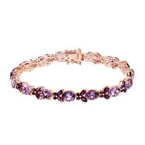 AAA Rose De France Amethyst and Orissa Rhodolite Garnet 24.40 ctw Butterfly Bracelet in 18K Vermeil Rose Gold Over Sterling Silver (8.00 In)