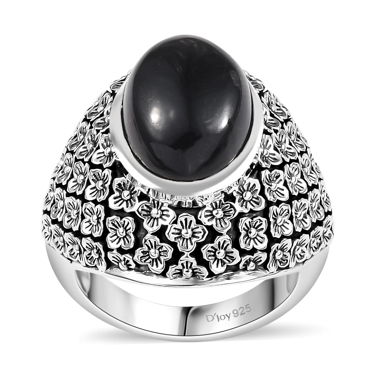 Indian Artisan Crafted California Black Jade 8.00 ctw Midnight Blossom Ring in Sterling Silver (Size 6.0) image number 0