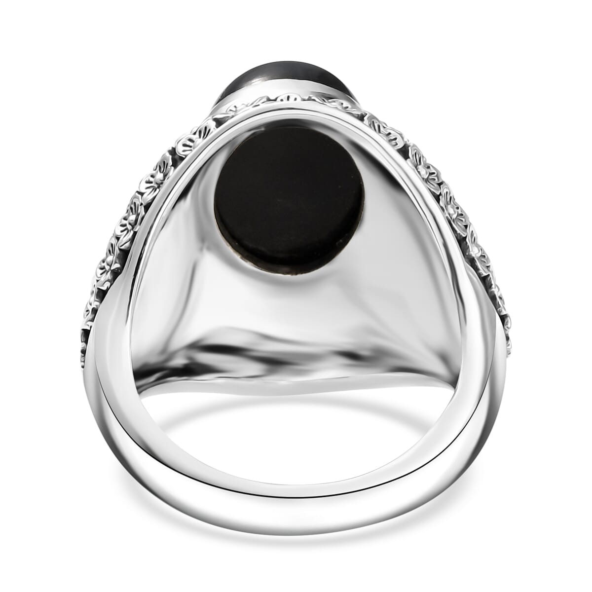 Indian Artisan Crafted California Black Jade 8.00 ctw Midnight Blossom Ring in Sterling Silver (Size 6.0) image number 4