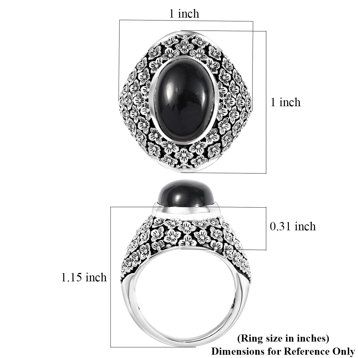 Indian Artisan Crafted California Black Jade 8.00 ctw Midnight Blossom Ring in Sterling Silver (Size 6.0) image number 5