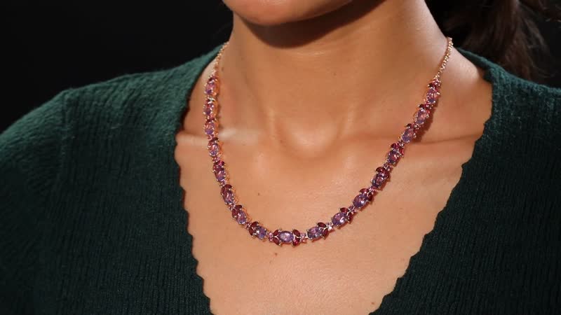 D'Joy AAA Rose De France Amethyst and Orissa Rhodolite Garnet 27.15 ctw Butterfly Necklace in 18K Vermeil Rose Gold Over Sterling Silver 18 Inches