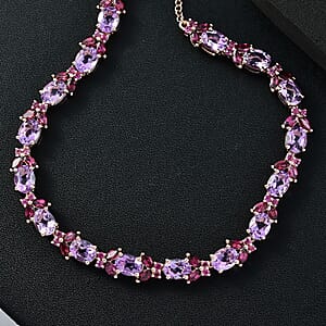 D'Joy AAA Rose De France Amethyst and Orissa Rhodolite Garnet 27.15 ctw Butterfly Necklace in 18K Vermeil Rose Gold Over Sterling Silver 18 Inches