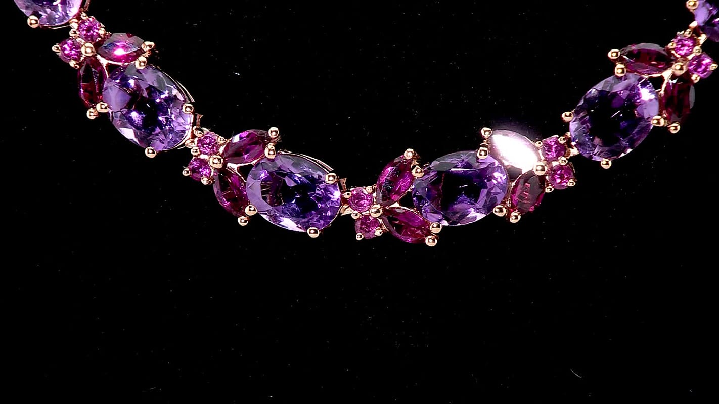 D'Joy AAA Rose De France Amethyst and Orissa Rhodolite Garnet 27.15 ctw Butterfly Necklace in 18K Vermeil Rose Gold Over Sterling Silver 18 Inches