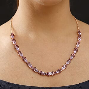 D'Joy AAA Rose De France Amethyst and Orissa Rhodolite Garnet 27.15 ctw Butterfly Necklace in 18K Vermeil Rose Gold Over Sterling Silver 18 Inches