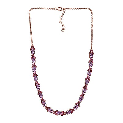 D'Joy AAA Rose De France Amethyst and Orissa Rhodolite Garnet 27.15 ctw Butterfly Necklace in 18K Vermeil Rose Gold Over Sterling Silver 18 Inches