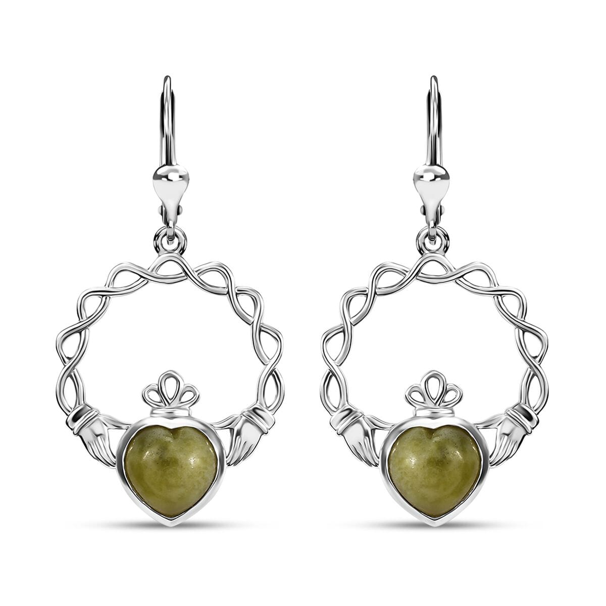 Connemara Marble 4.40 ctw Claddagh Earrings in Rhodium Over Sterling Silver image number 0