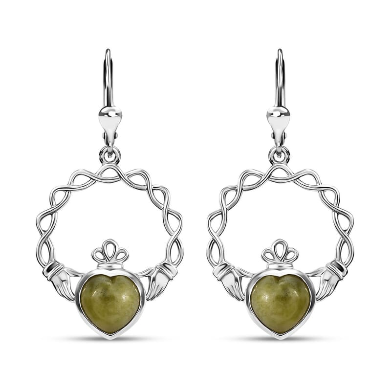 D'Joy Connemara Marble 4.40 ctw Claddagh Earrings in Rhodium Over Sterling Silver