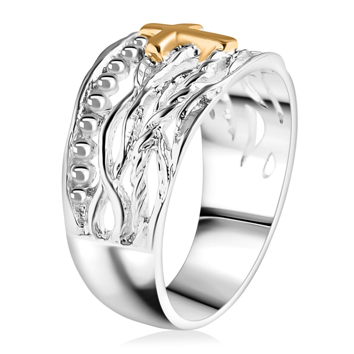 Bali Legacy 22K YG and Sterling Silver Cross Ring (Size 8.0) 5.61 Grams image number 3