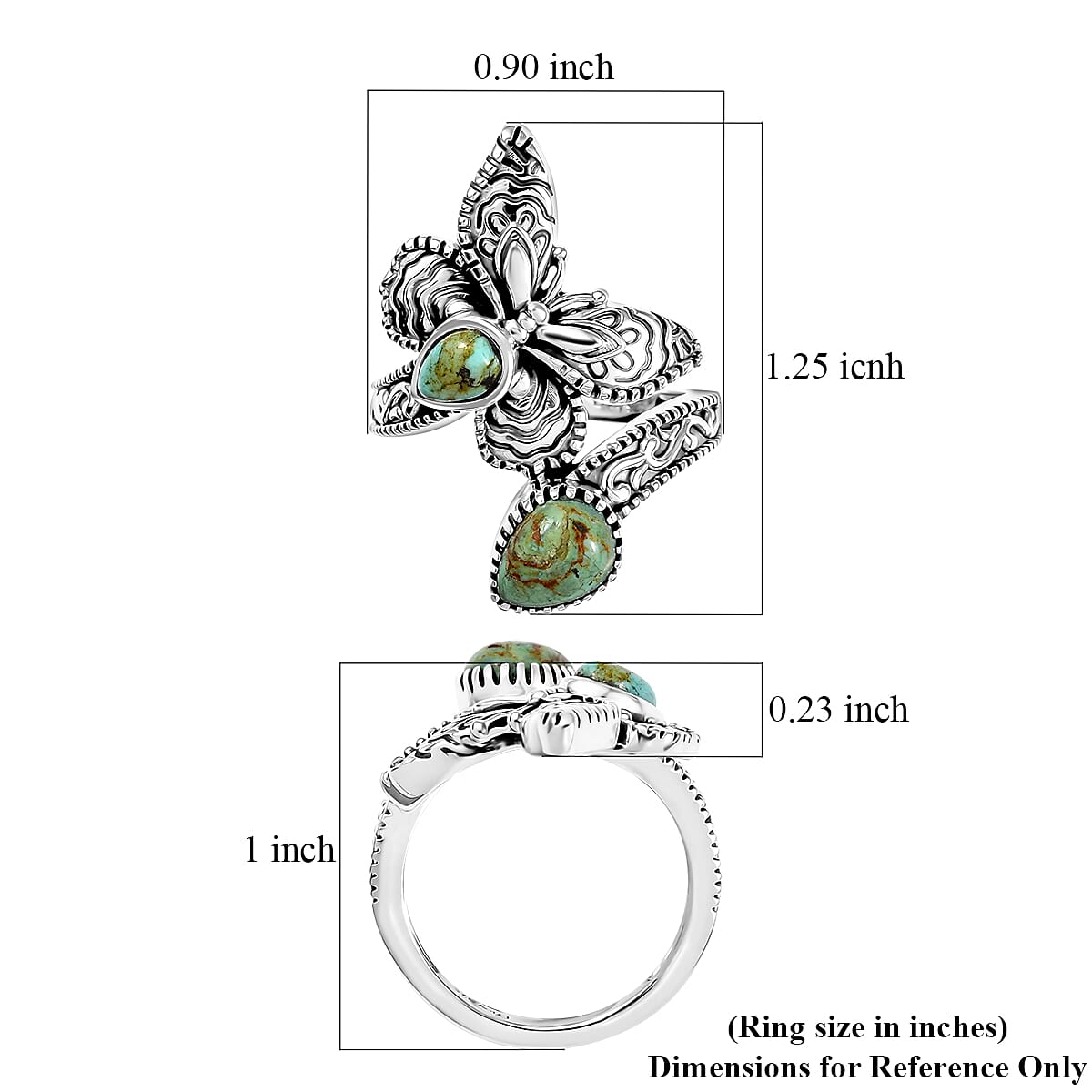 D'Joy Indian Artisan Crafted Royston Turquoise 1.50 ctw Forest Whisper Ring in Sterling Silver (Size 5.0) image number 5