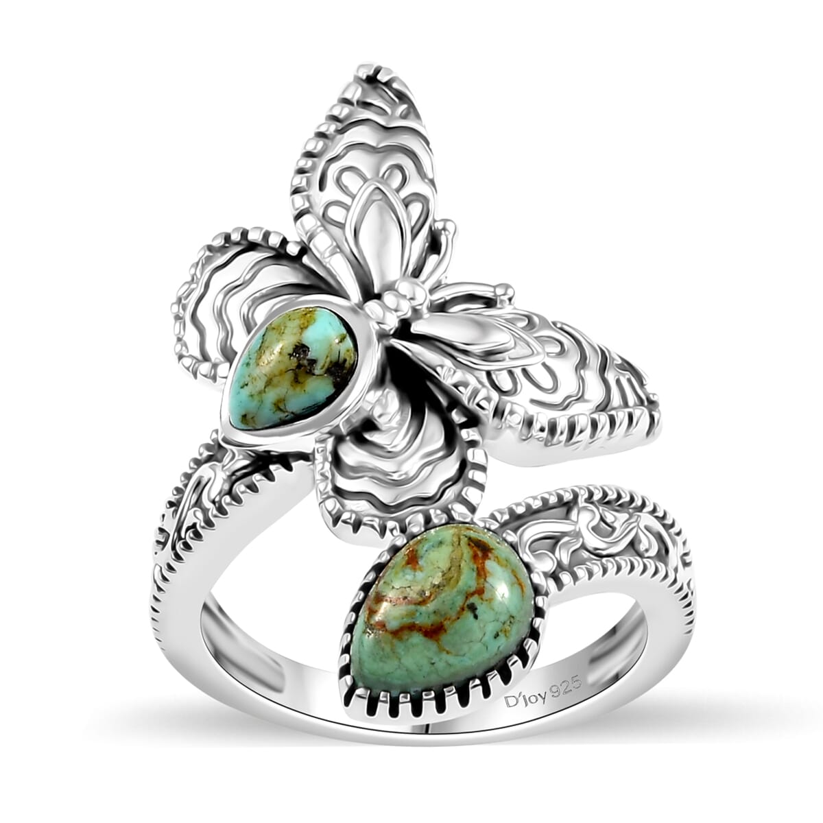 Indian Artisan Crafted Royston Turquoise 1.50 ctw Forest Whisper Ring in Sterling Silver (Size 9.0) image number 0