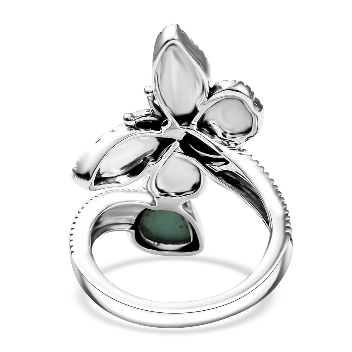 Indian Artisan Crafted Royston Turquoise 1.50 ctw Forest Whisper Ring in Sterling Silver (Size 9.0) image number 4