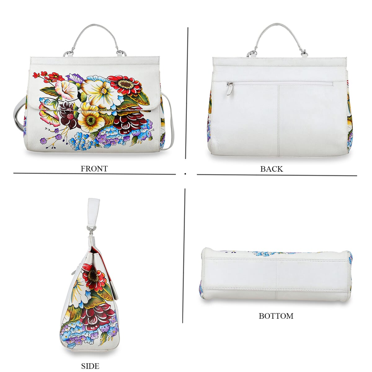 Sukriti White Genuine Leather Hand Painted Satchel Bag with Detachable shoulder Strap image number 4