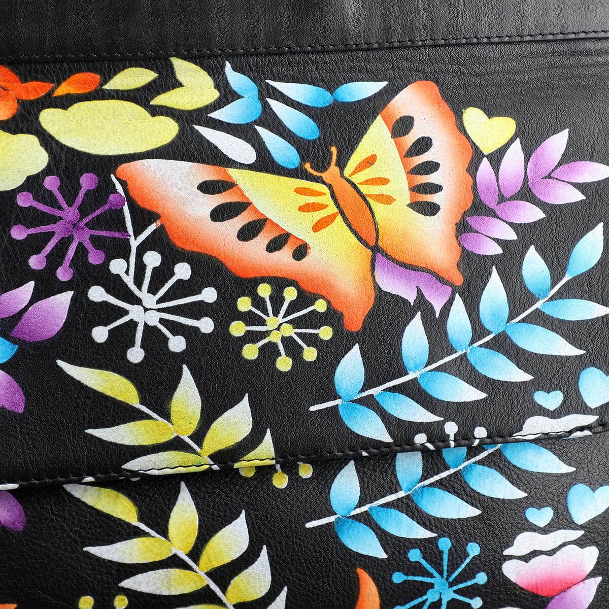 Sukriti Black Genuine Leather Hand Painted Satchel Bag with Detachable shoulder Strap image number 6