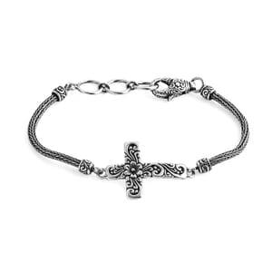 Bali Legacy Flower Cross Bracelet in Sterling Silver (8.00 In) 10.90 Grams