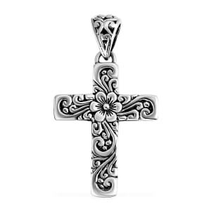Bali Legacy Flower Cross Pendant without Chain in Sterling Silver 3.35 Grams