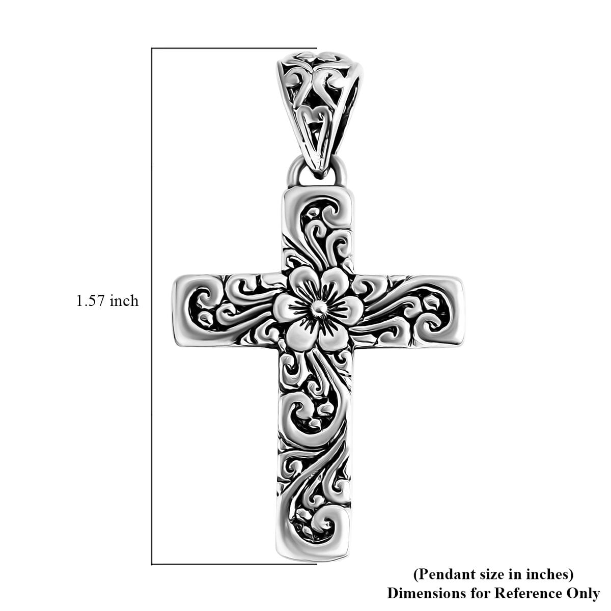 Bali Legacy Flower Cross Pendant in Sterling Silver 3.35 Grams image number 5
