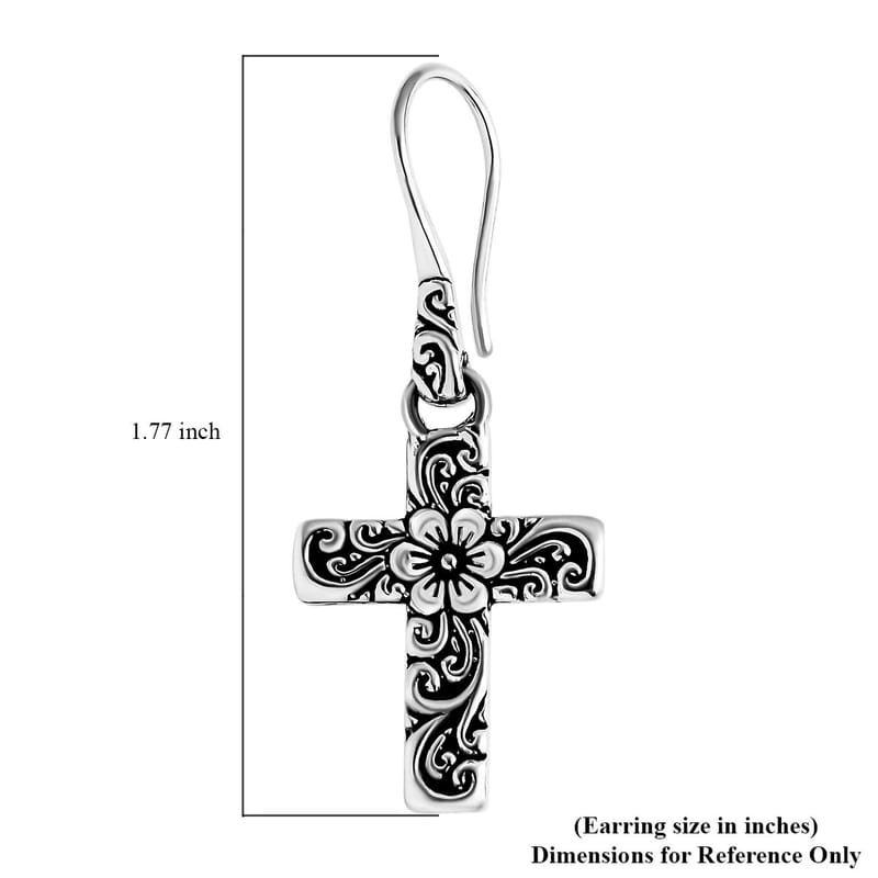 Bali Legacy Flower Cross Earrings in Sterling Silver 6 Grams