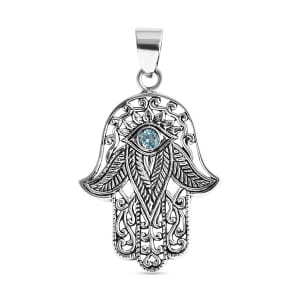 Bali Legacy Paraiba Apatite 0.10 ctw Hamsa and Evil Eye Pendant without Chain in Sterling Silver