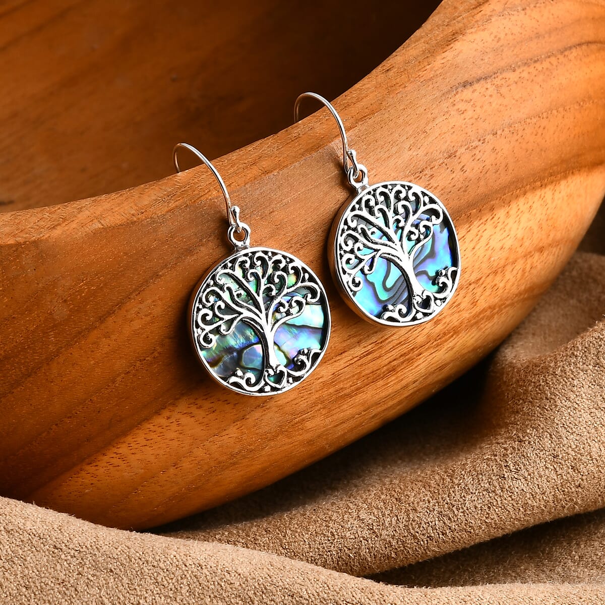 Bali Legacy Abalone Shell Tree of Life Earrings in Sterling Silver image number 1