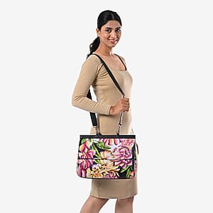 Sukriti Black Genuine Leather Hand Painted Satchel Bag with Detachable shoulder Strap