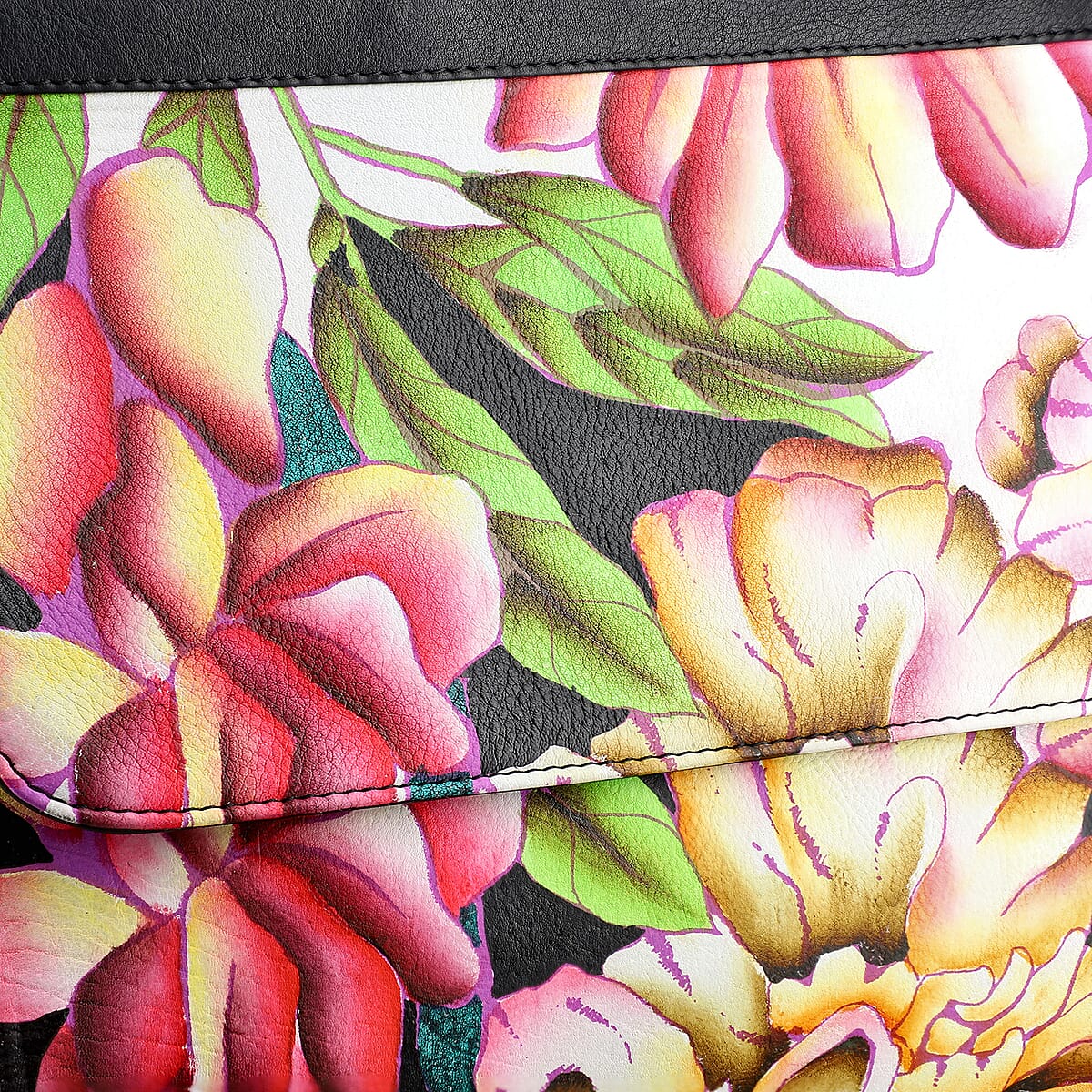 Sukriti Black Genuine Leather Hand Painted Satchel Bag with Detachable shoulder Strap image number 6