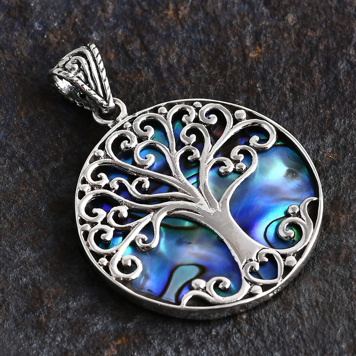 Bali Legacy Abalone Shell Tree of Life Pendant in Sterling Silver image number 1