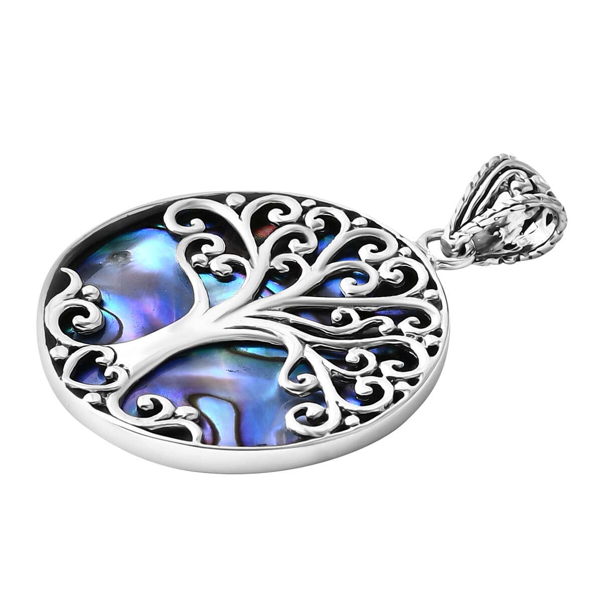 Bali Legacy Abalone Shell Tree of Life Pendant in Sterling Silver image number 3