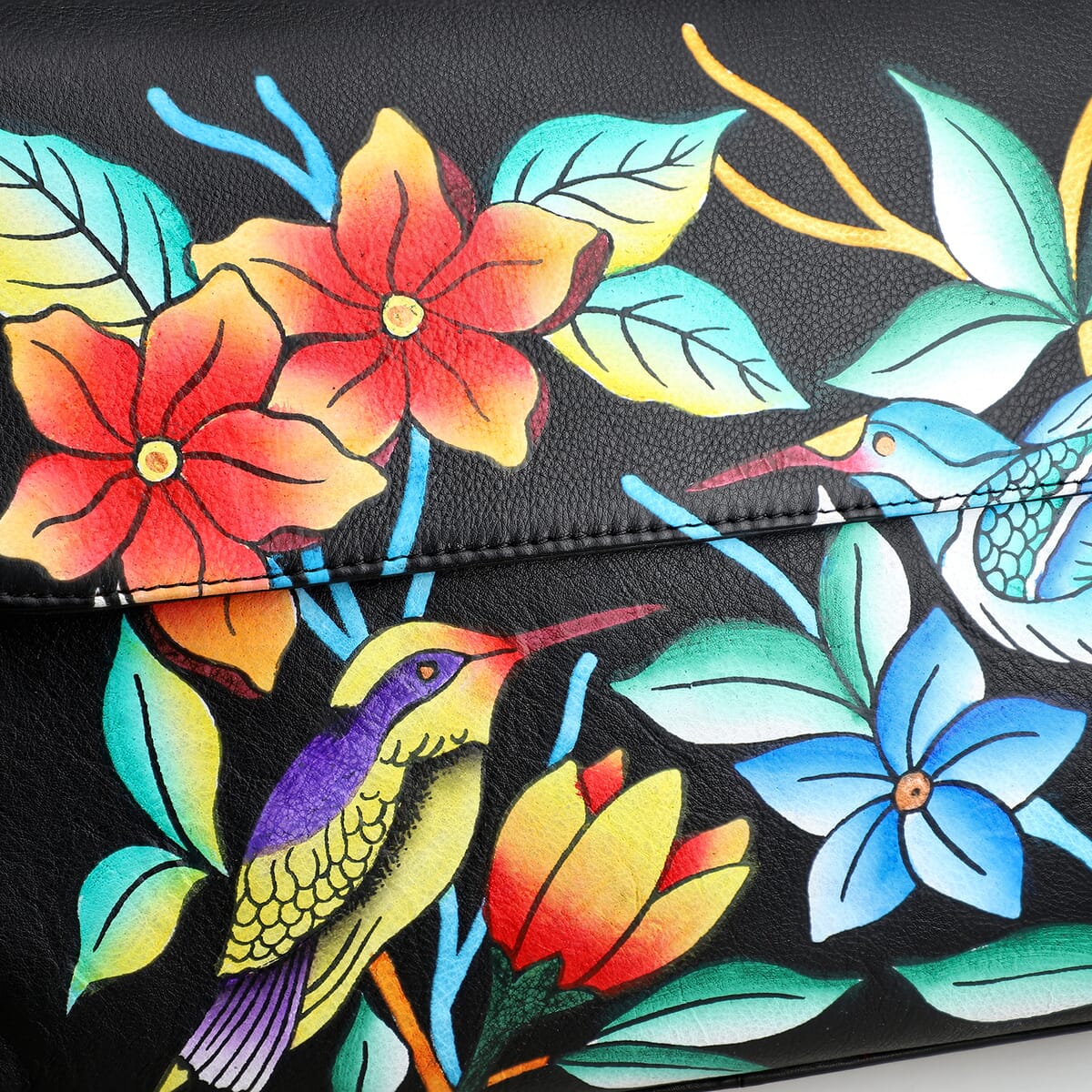 Sukriti Black Genuine Leather Hand Painted Satchel Bag with Detachable shoulder Strap image number 6