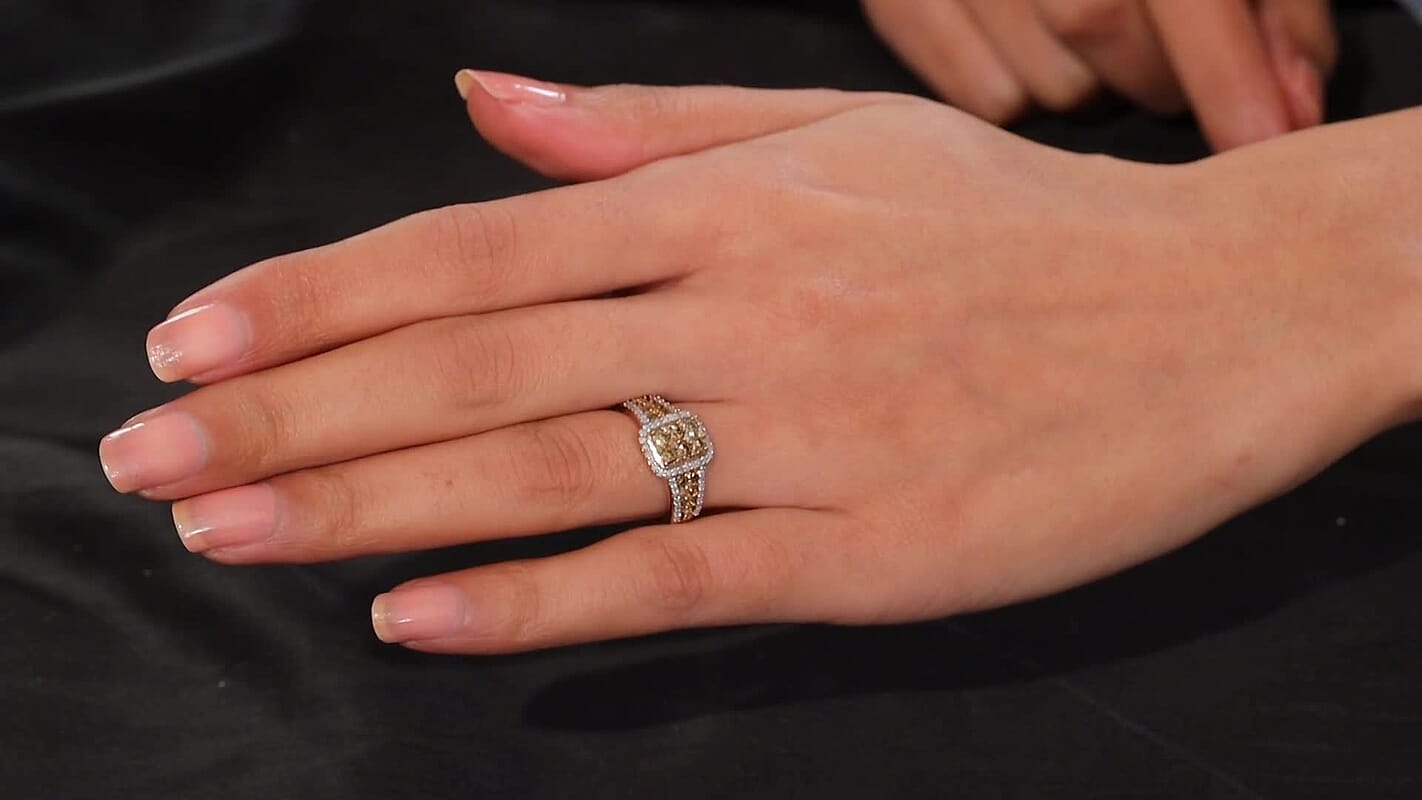 Nature Champagne and White Diamond Statement Ring in 18K Vermeil RG Sterling Silver (Size 10.0)
