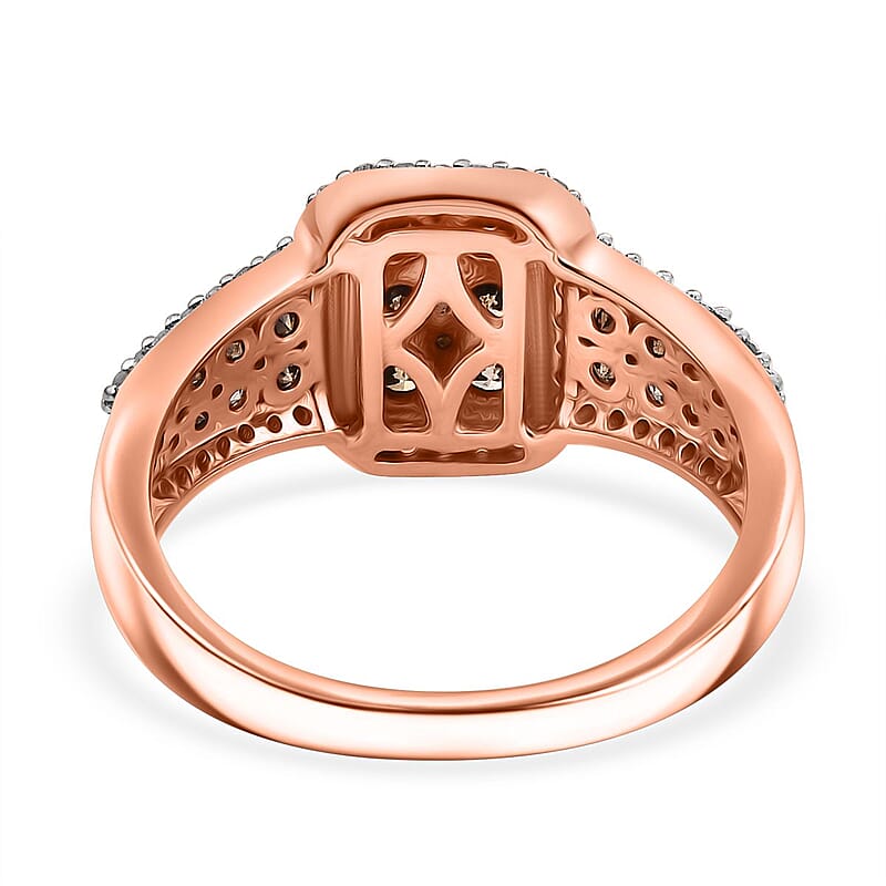 D'Joy Natural Champagne and White Diamond 1.00 ctw Art Deco Ring in 18K Vermeil Rose Gold Sterling Silver (Size 10.0)