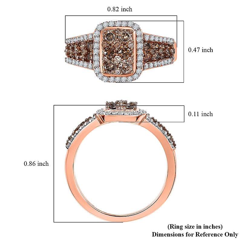D'Joy Natural Champagne and White Diamond 1.00 ctw Art Deco Ring in 18K Vermeil Rose Gold Sterling Silver (Size 10.0)
