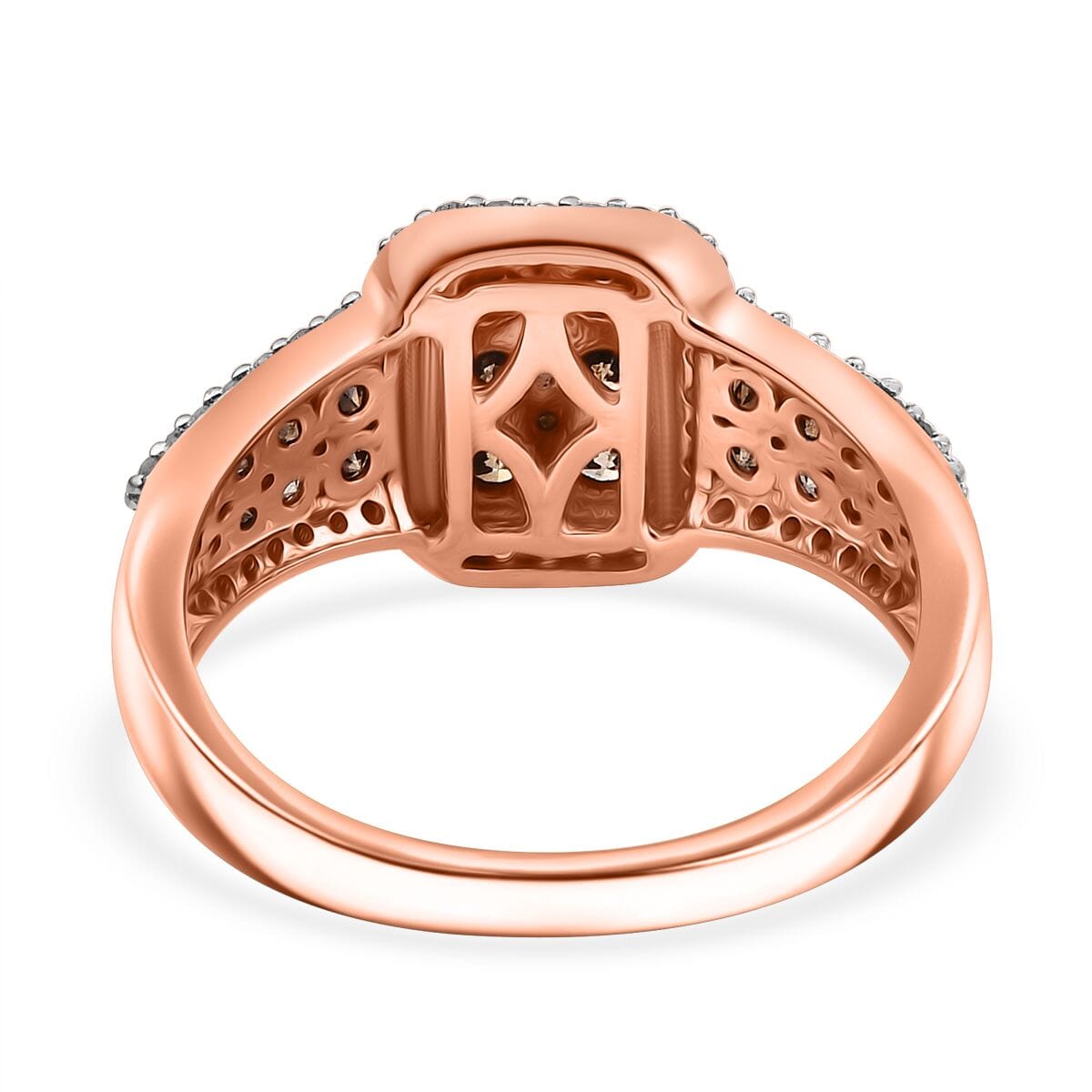 D'Joy Natural Champagne and White Diamond 1.00 ctw Art Deco Ring in 18K Vermeil Rose Gold Sterling Silver (Size 6.0) image number 4