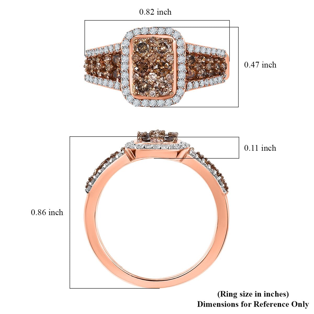D'Joy Natural Champagne and White Diamond 1.00 ctw Art Deco Ring in 18K Vermeil Rose Gold Sterling Silver (Size 6.0) image number 5
