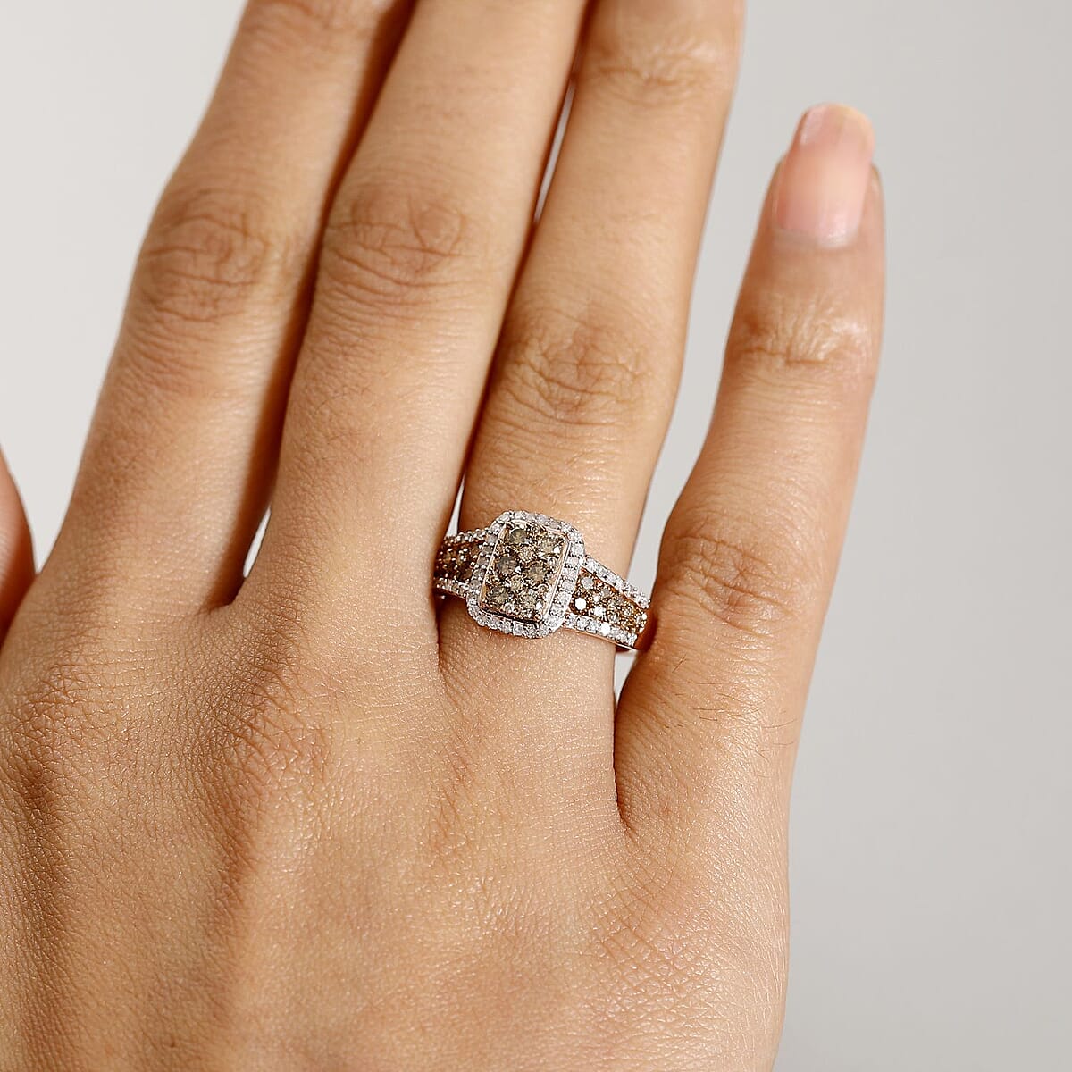 D'Joy Natural Champagne and White Diamond 1.00 ctw Art Deco Ring in 18K Vermeil Rose Gold Sterling Silver (Size 7.0) image number 2
