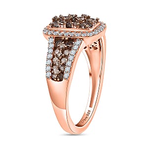 D'Joy Natural Champagne and White Diamond 1.00 ctw Art Deco Ring in 18K Vermeil Rose Gold Sterling Silver (Size 7.0)